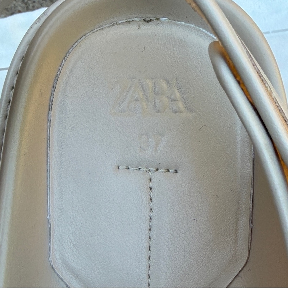 Zara Womens Open Toe Mesh Double Buckle Slingback Sandals Beige Size 37 Flat Dad - Picture 3 of 14